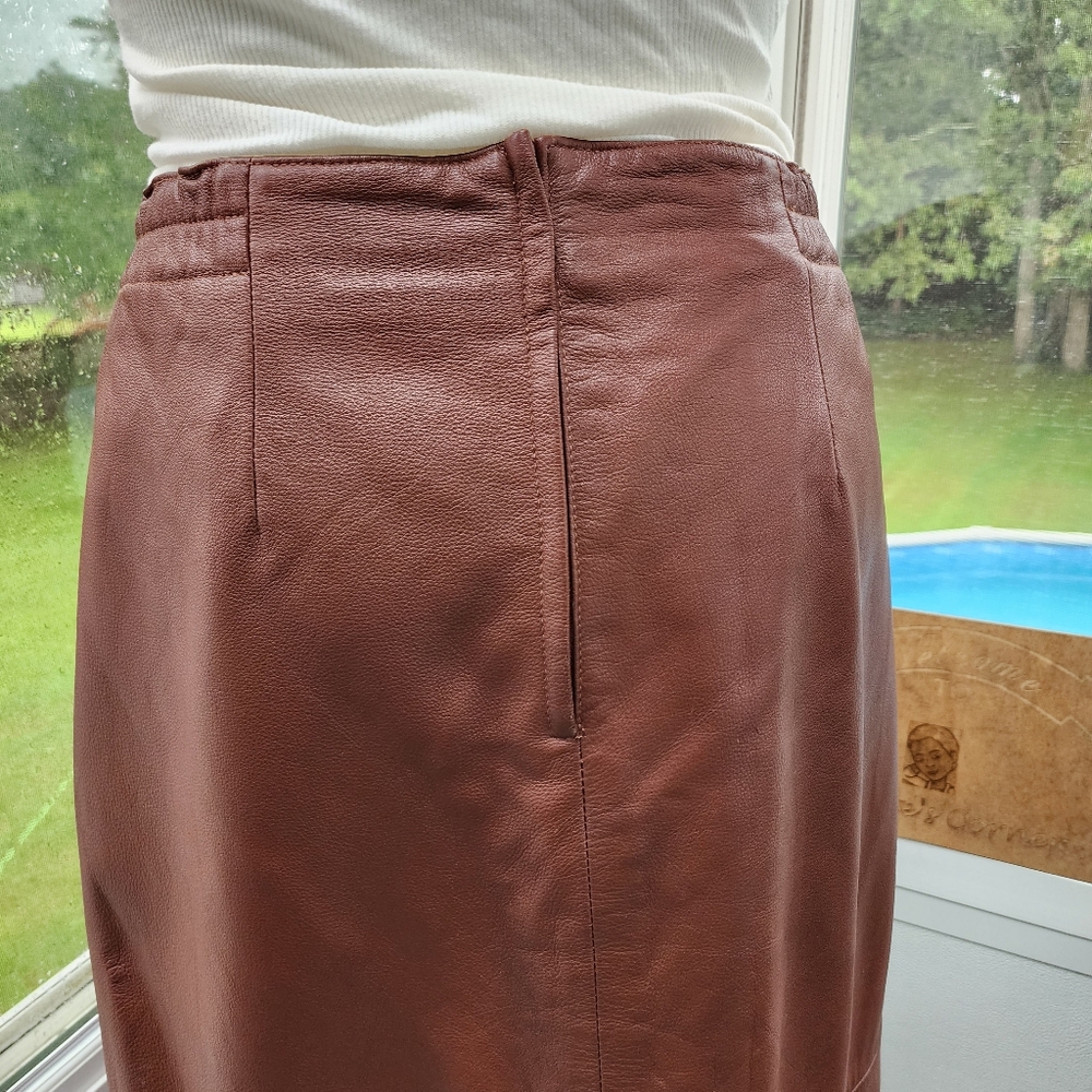 Spiegal Cognac Brown Real Leather Straight Maxi Skirt - Picture 7 of 17